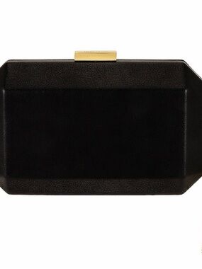 Olga Berg Black Velvet Octagon Clutch with Gold Clasp